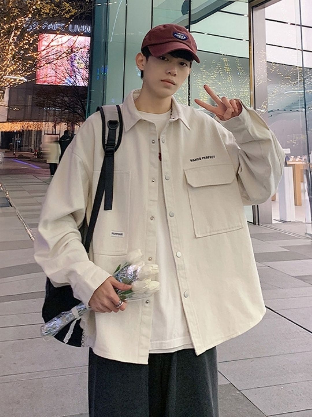 

StyleCast Men Standard Oversized Fit Spread Collar Solid Casual Shirt, Off white