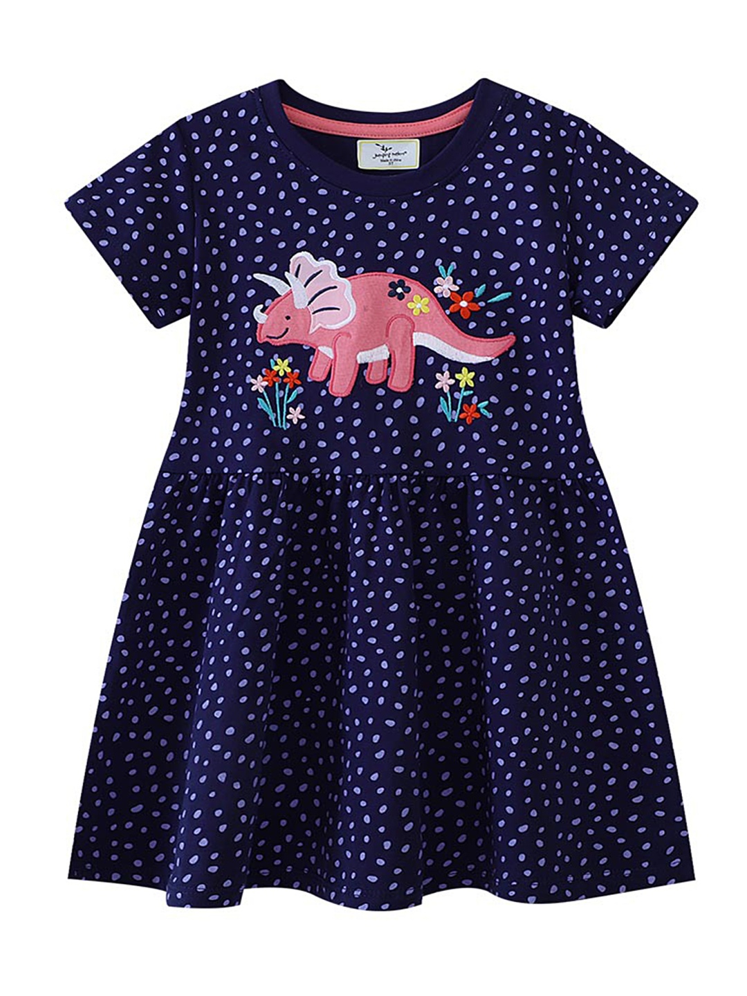 

LULU & SKY Girls Polka Dots Printed Knee Length Nightdress, Navy blue