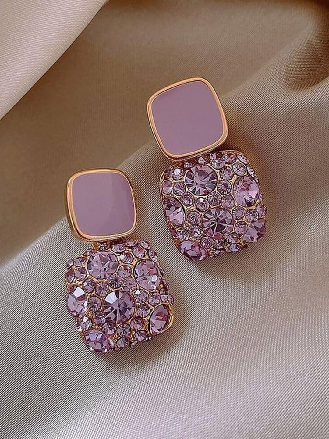 

BEYTER Sterling Silver Artificial Stone Studded Square Shaped Studs, Purple