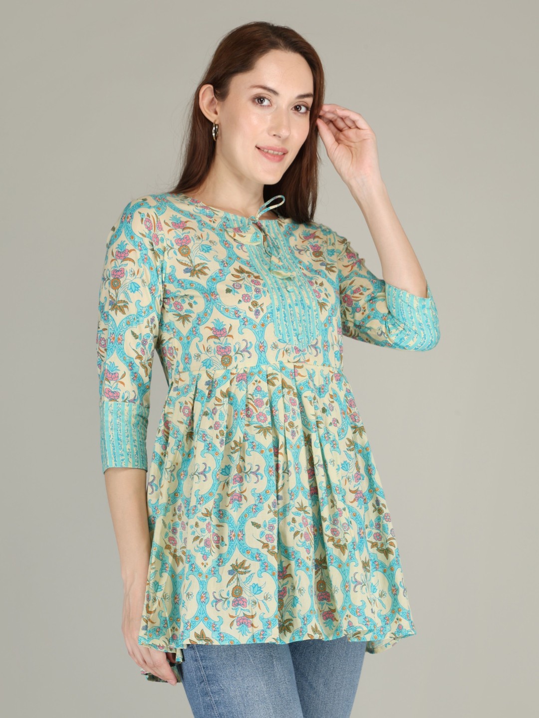 

AJ ART Women Floral Printed Floral Anarkali Kurta, Lime green
