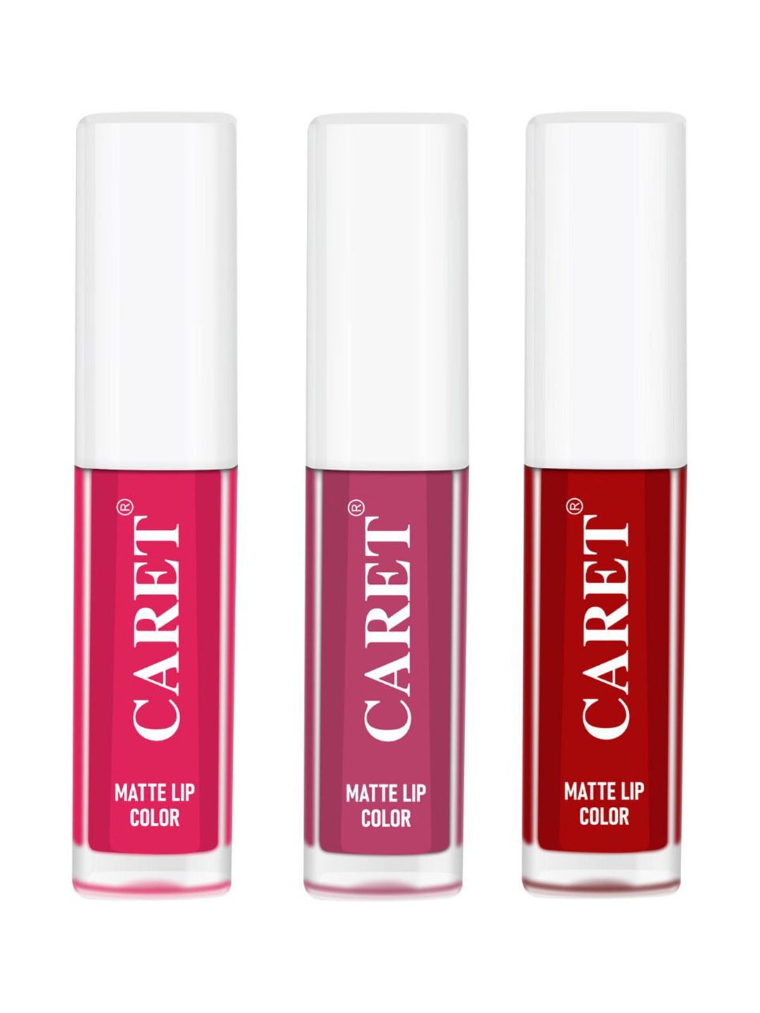 

CARET ORGANIC Set Of 3 Super-Pigmented Liquid Matte Lipsticks - 2 ml Each - 4 -8 - 3, Red