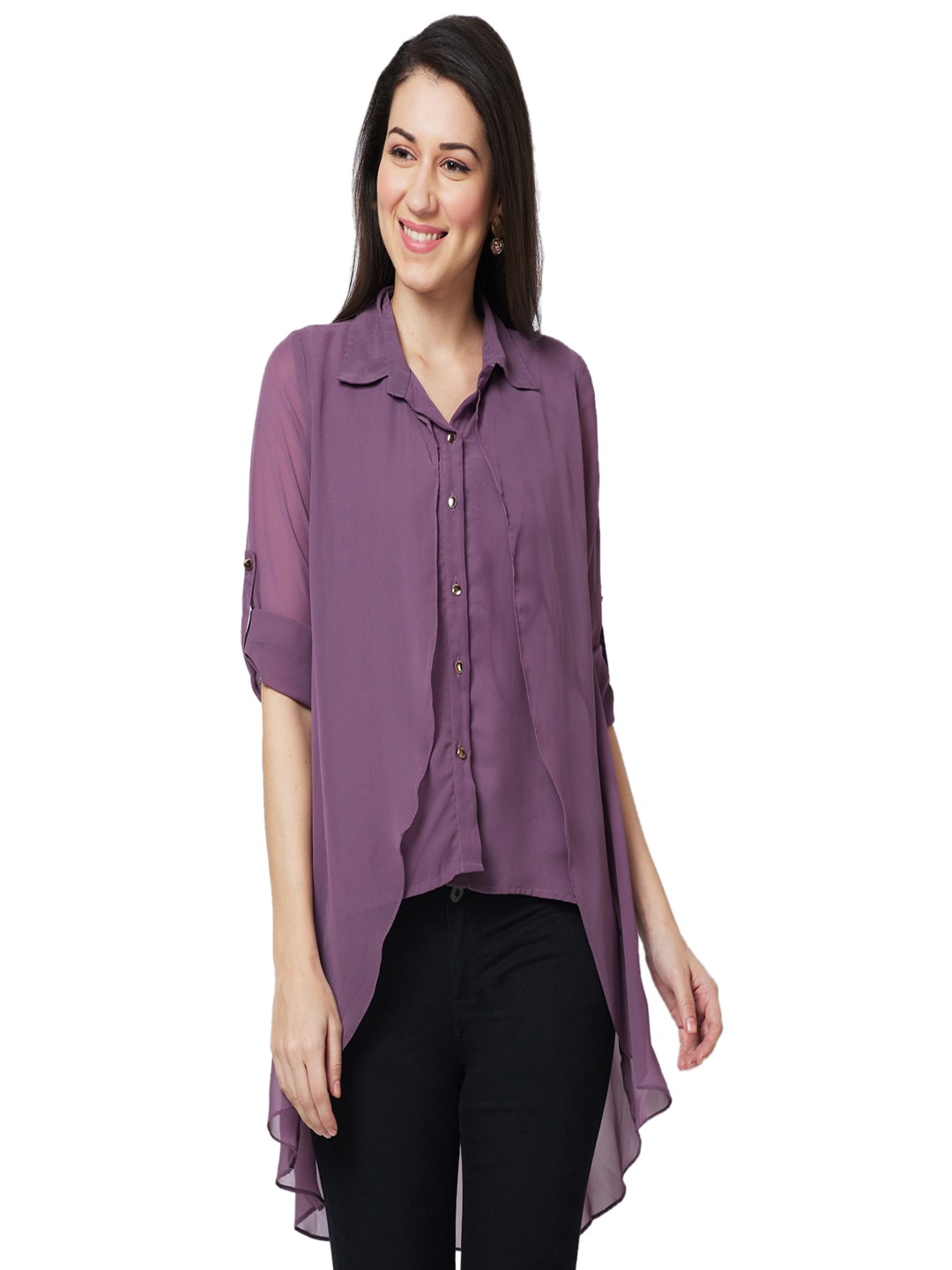 

Iti Roll-Up Sleeves Georgette Shirt Style Top, Lavender