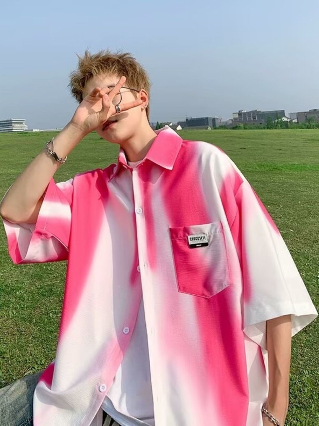 

StyleCast Men Standard Oversized Fit Spread Collar Dyed Casual Shirt, Pink