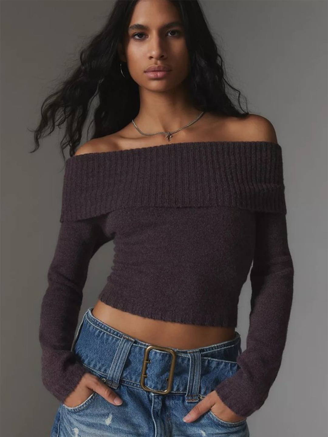 

LULU & SKY Off-Shoulder Bardot Crop Top, Purple