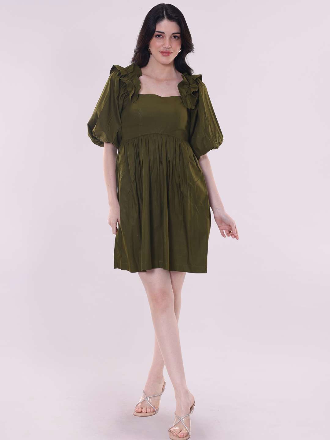 

POPPI Women Olive Poplin Flary Dress