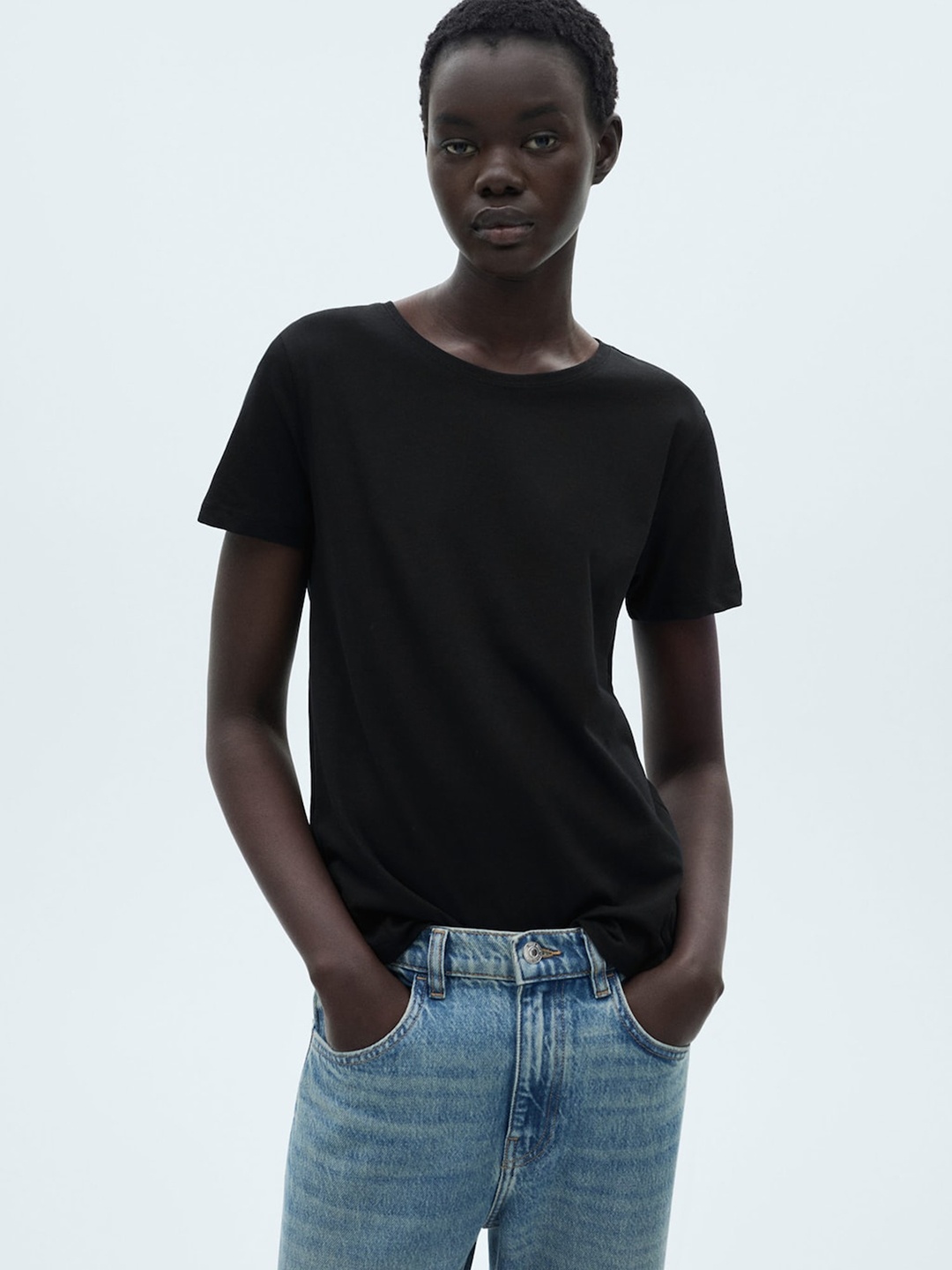 

MANGO Pure Cotton Round Neck T-shirt, Black