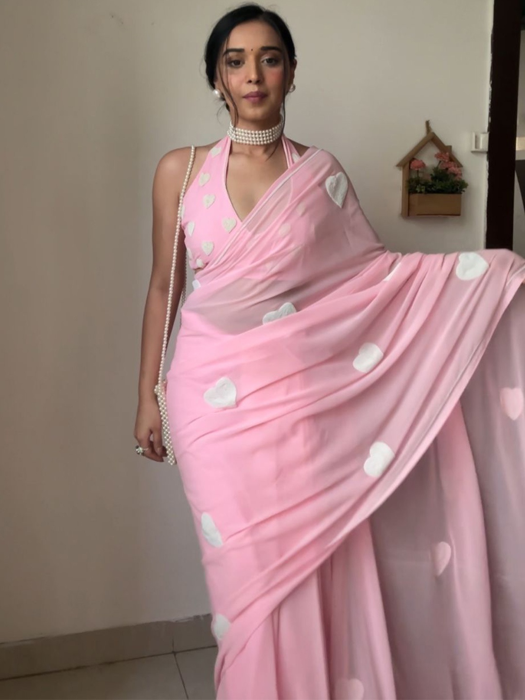

SYS Brand - Shop Your Style Pure Georgette Ready to Wear Saree, Pink