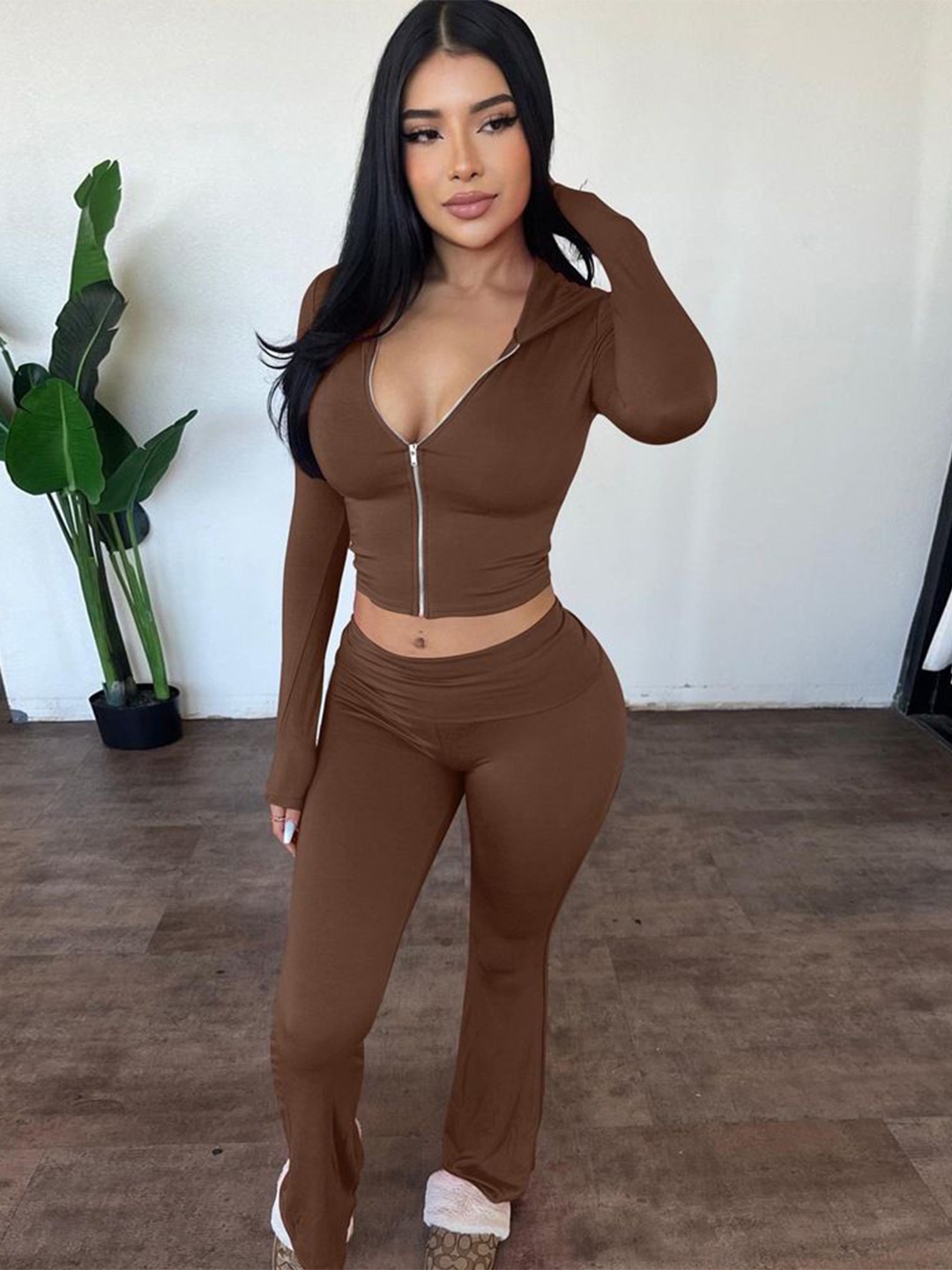 

StyleCast x Revolte V-Neck Top With Trouser, Brown