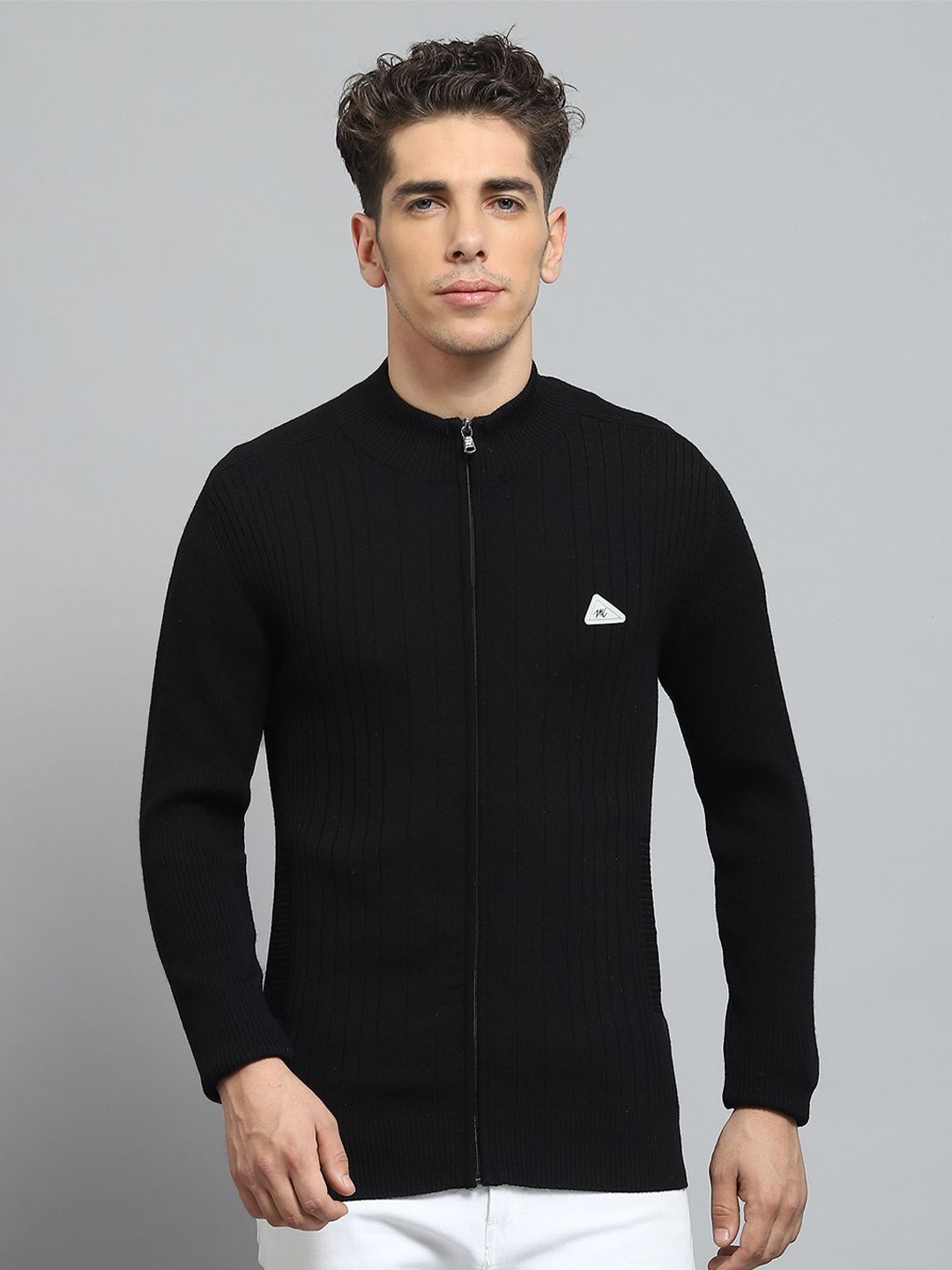 

Monte Carlo Men Ribbed Woollen Cardigan, Black