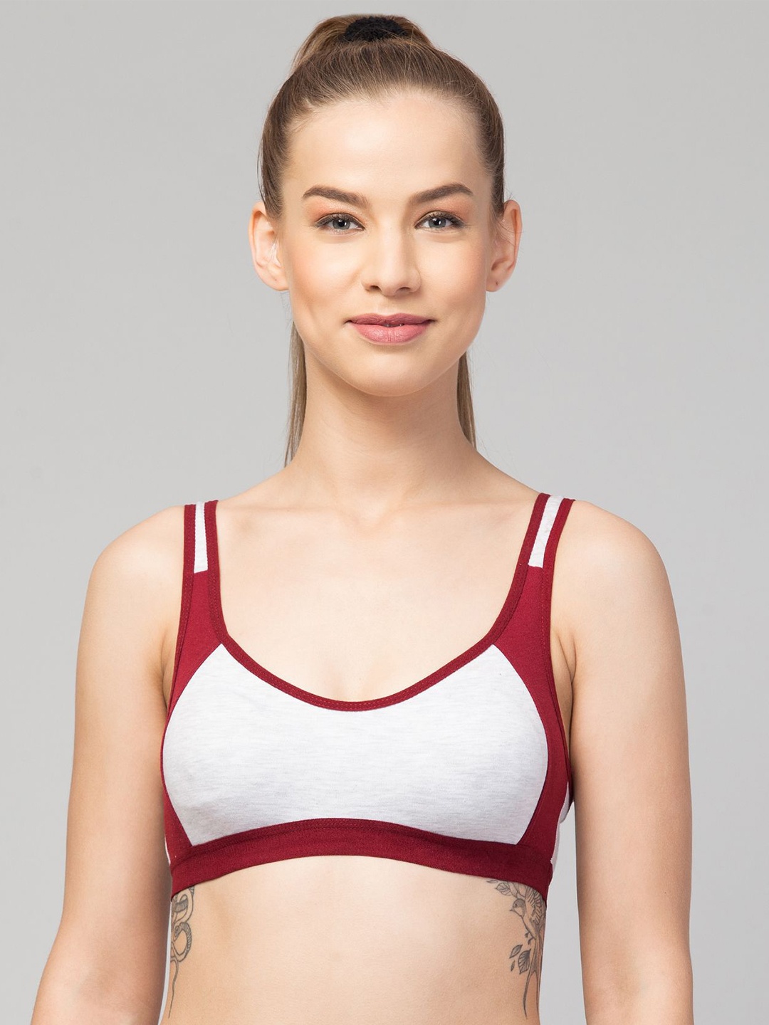 

Apraa & Parma Pack Of 2 Colourblocked Cotton Full Coverage Sports Bra, Maroon