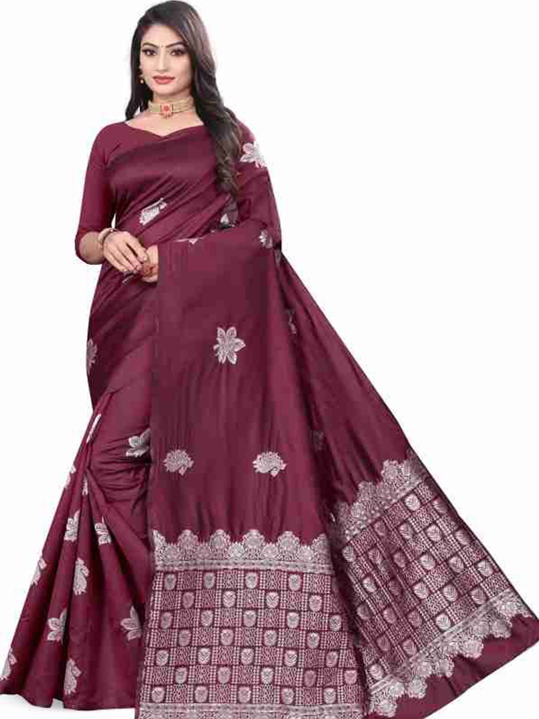 

Manu Designer Ethnic Motifs Woven Design Zari Saree, Purple