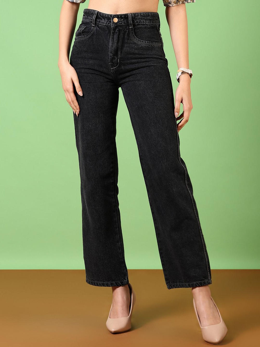 

V-Mart Women Cotton High-Rise Jeans, Black