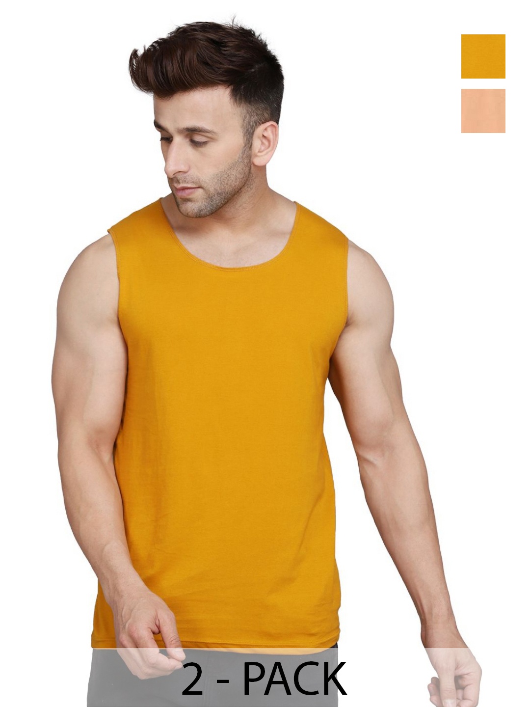

WOOSTRO Men Pack Of 2 Solid Round Neck Cotton Slim Fit T-shirts, Rust