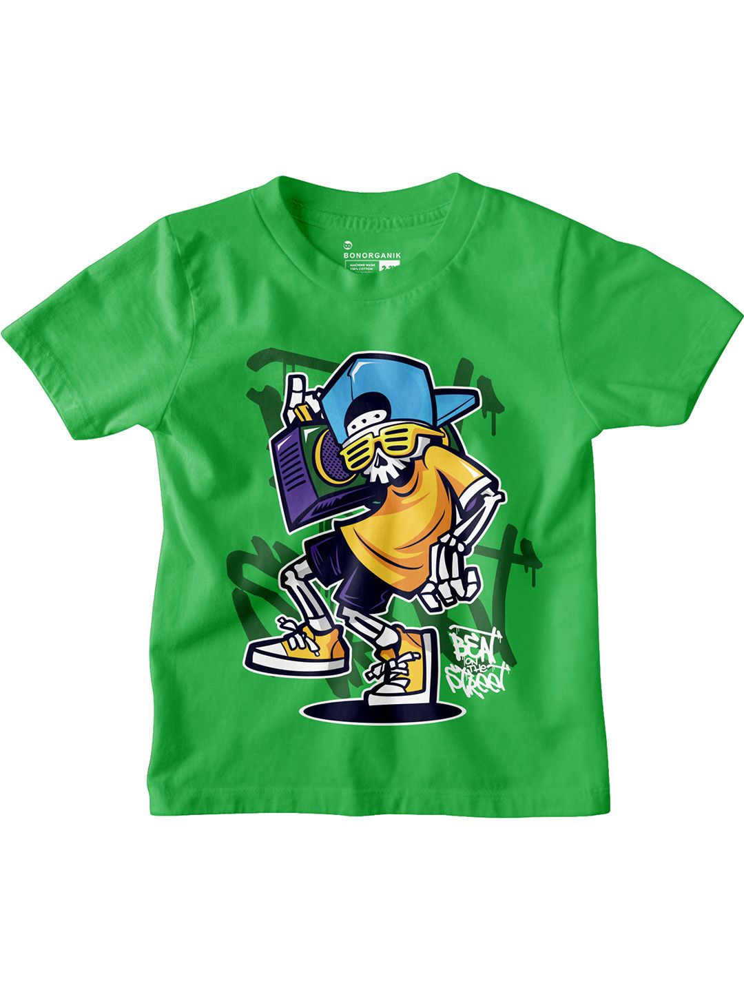 

BonOrganik Boys Graphic Printed Round Neck Cotton T-shirt, Green