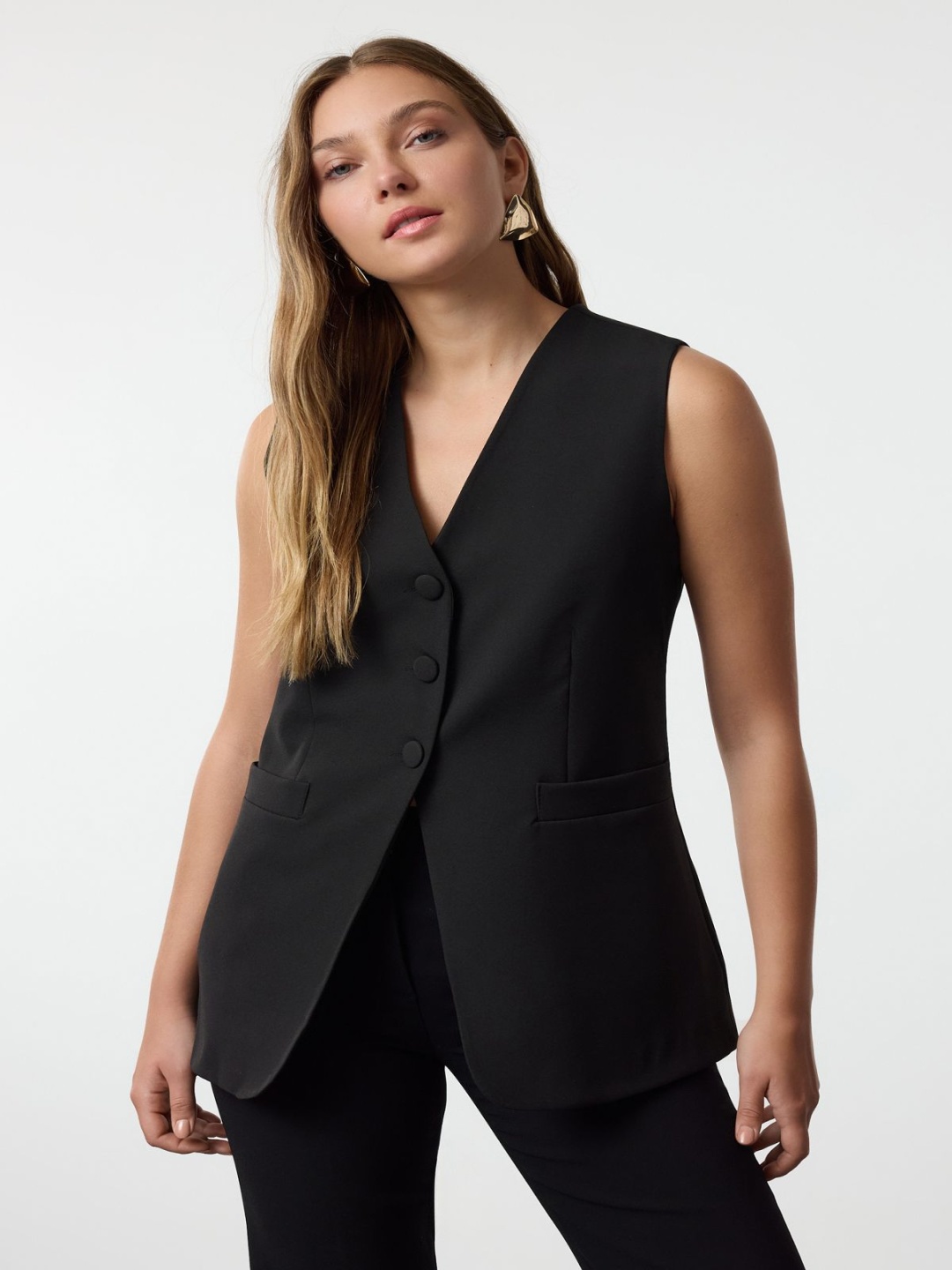 

Trendyol Siyah Sleeveless V-Neck Woven Waistcoat, Black