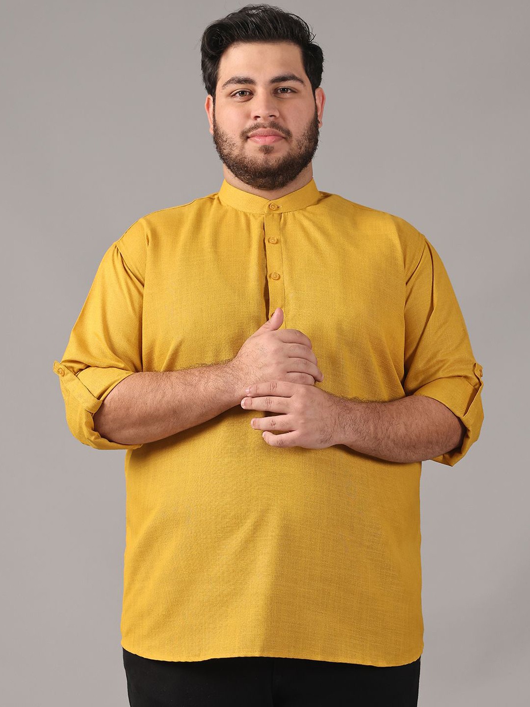 

SOJANYA PLUS Size Band Collar Cotton Straight Kurta, Mustard