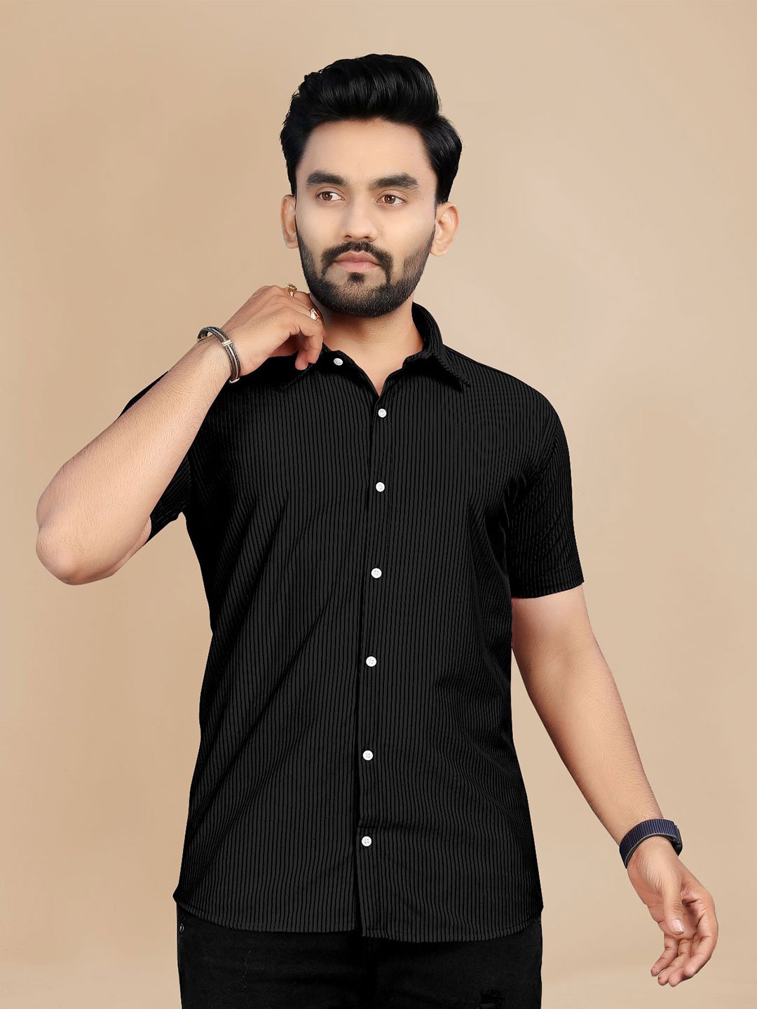 

Fashion FRICKS Men Opaque Casual Shirt, Black