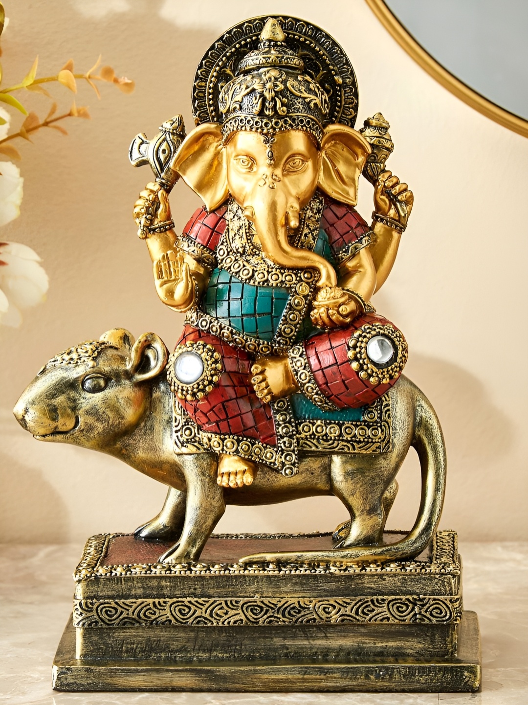 

VIVARS CRAFT Gold-Toned Lord Ganesh Religious Idol Showpiece