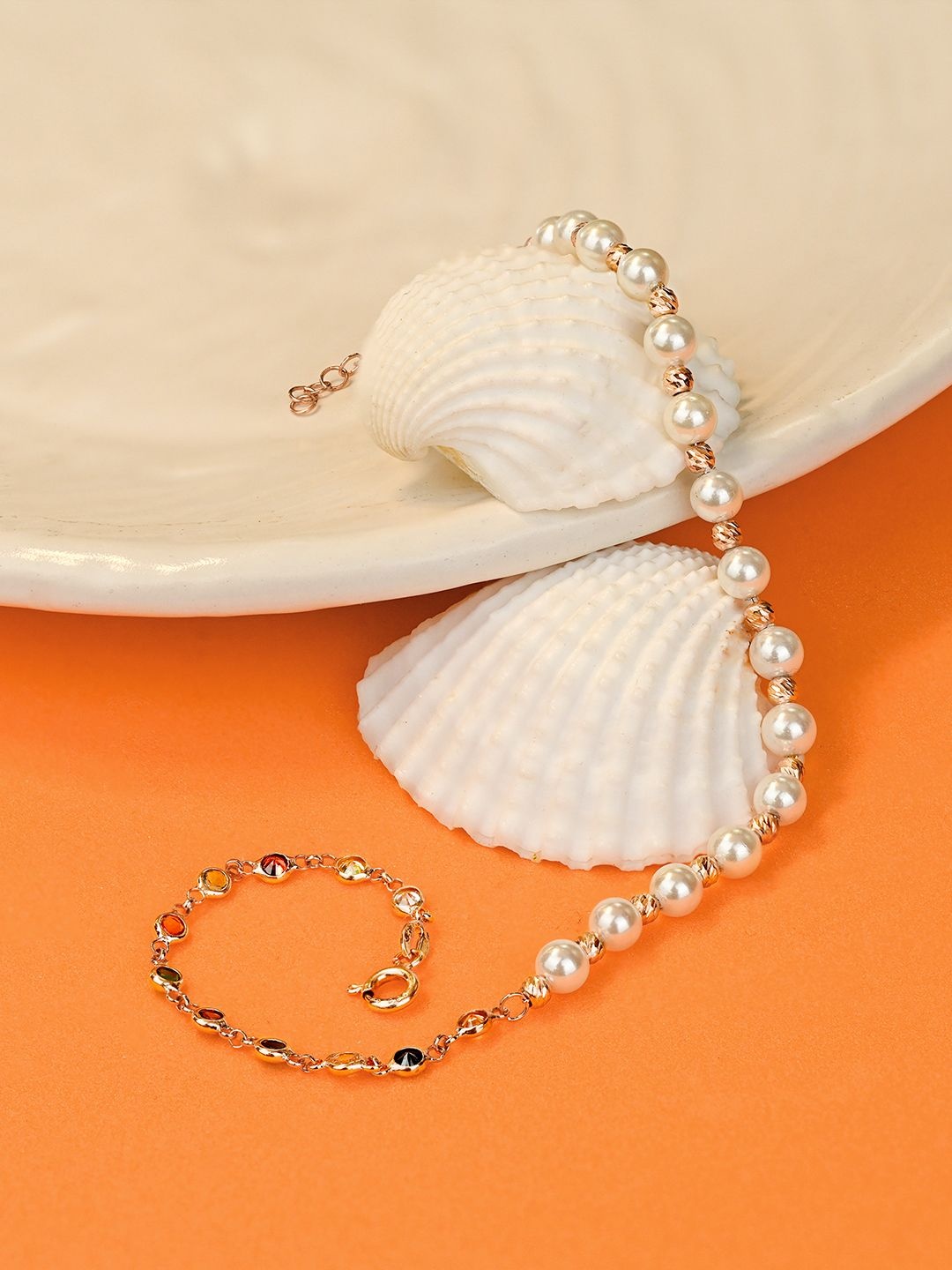 

TOUCH925 925 Sterling Silver Artificial Beads & Pearl Beaded Anklet, Rose gold