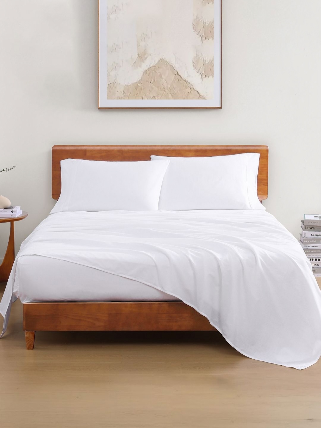 

LANE LINEN White 144 TC King Bedsheet with 2 Pillow Covers