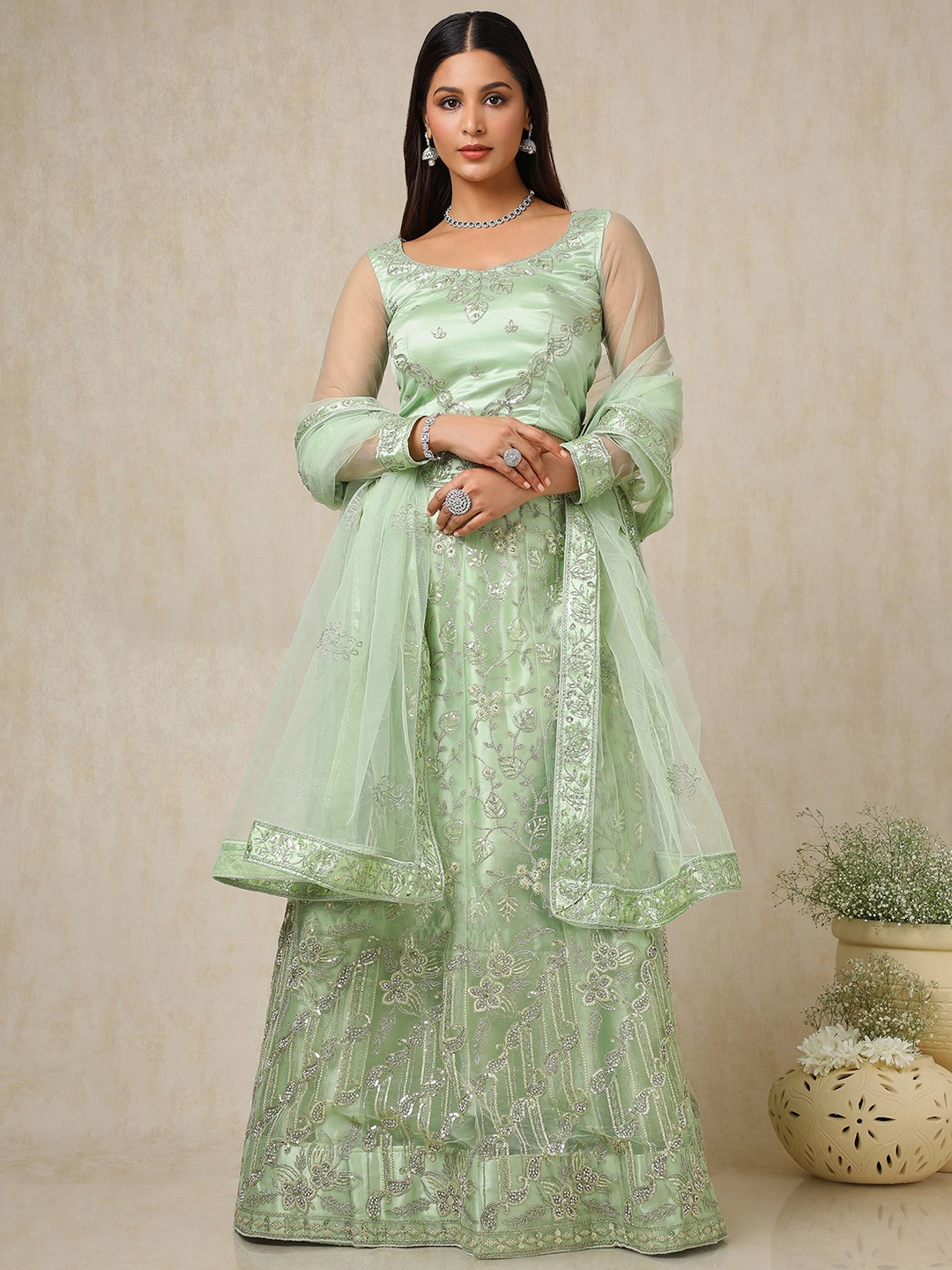 

Soch Embellished Beads and Stones Unstitched Lehenga & Blouse With Dupatta, Green