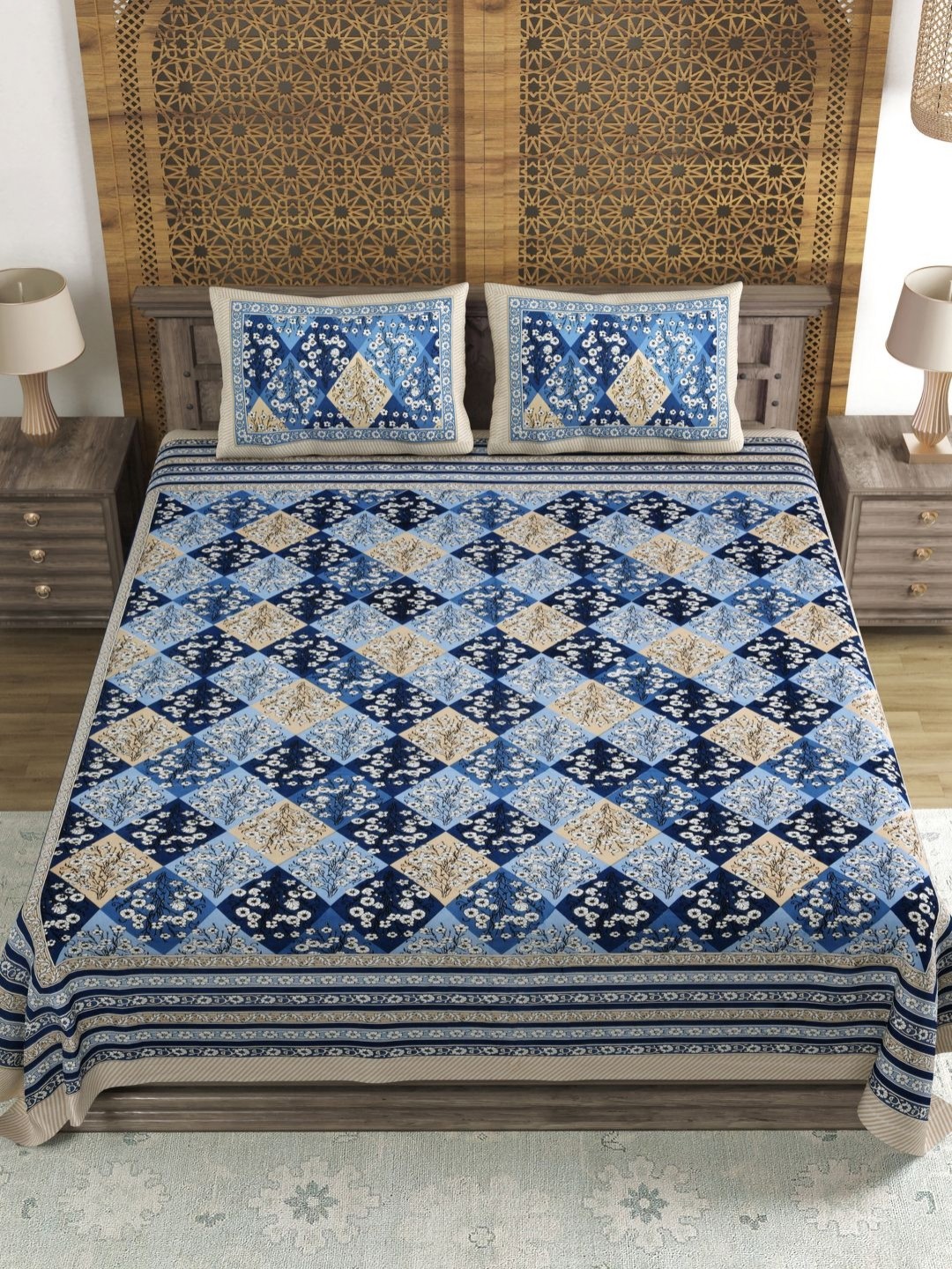 

Myntra Elegant Homes Blue Ethnic Motifs Printed 120 TC King Bedsheet Set 2.18m x 2.64m