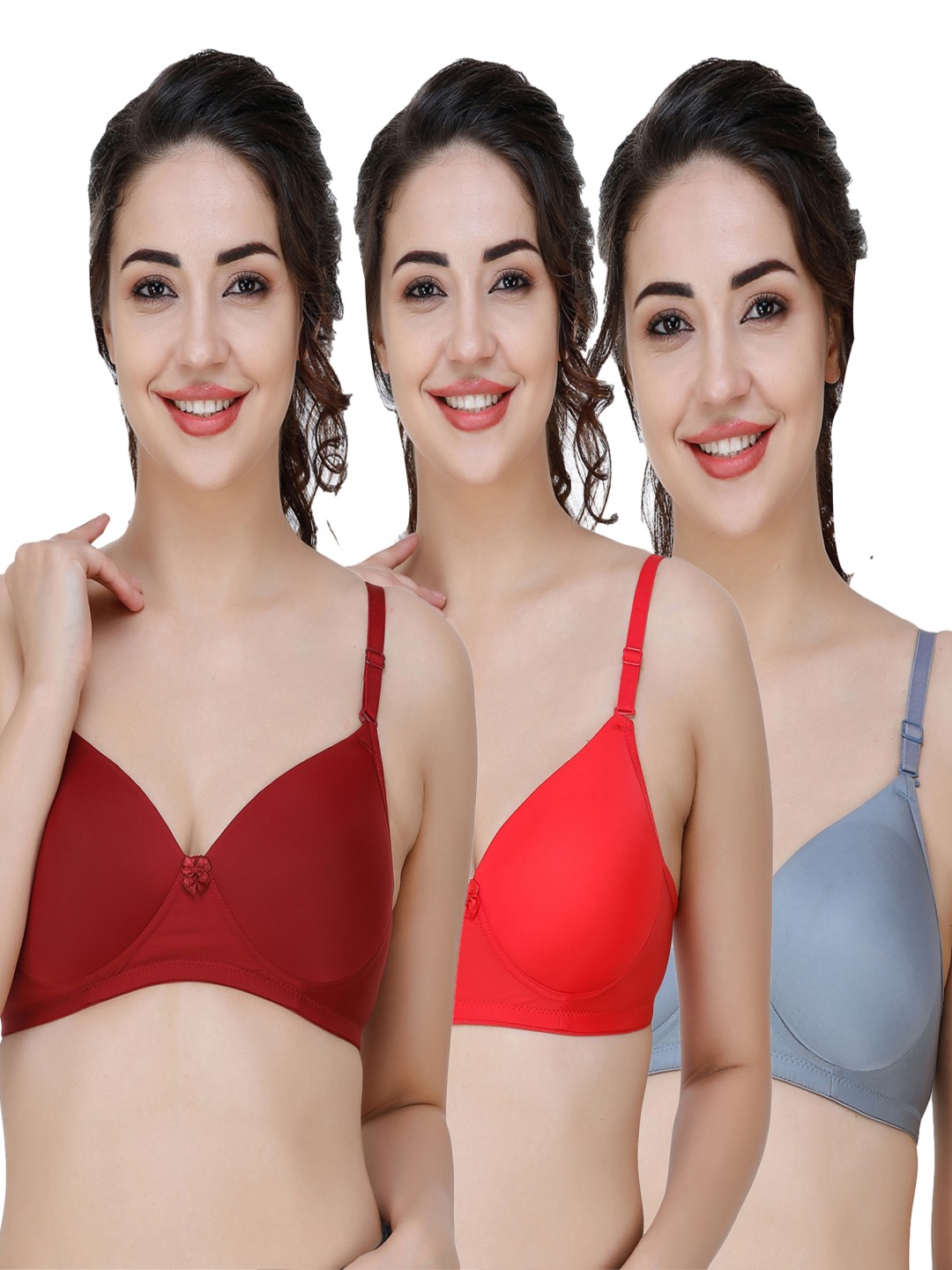 

College Girl Pack Of 3 Full Coverage Lightly Padded Seamless T-shirt Bra, Maroon