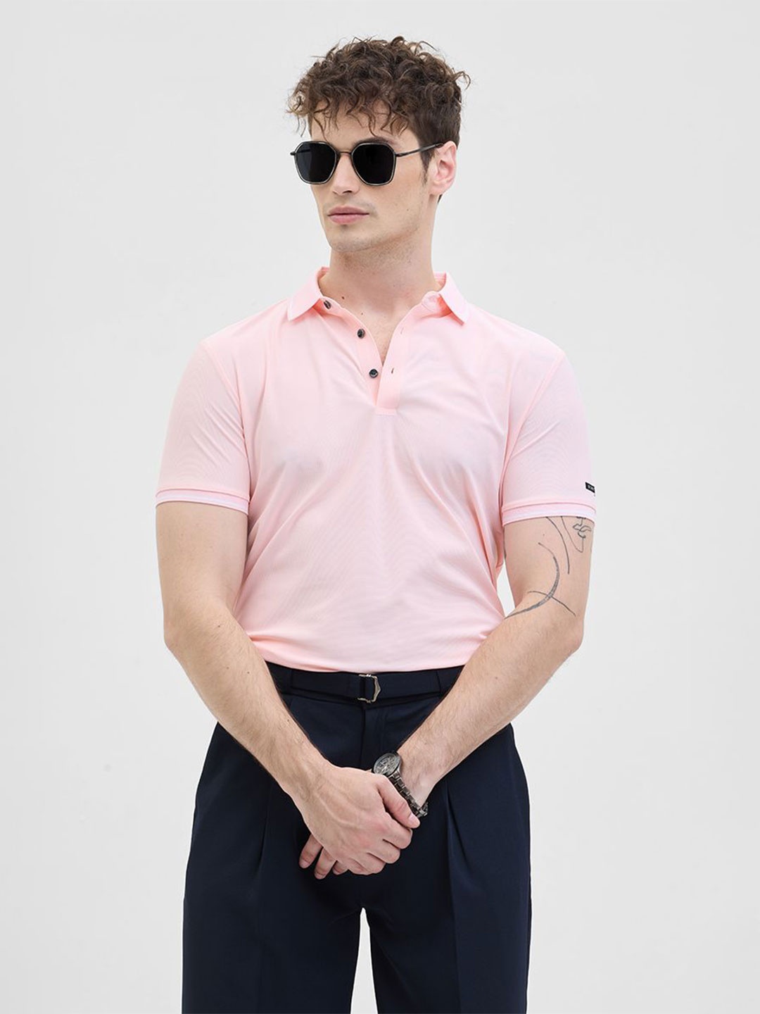 

Snitch Men Polo Collar Slim Fit T-shirt, Pink