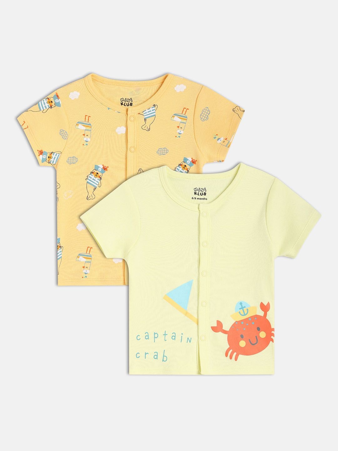 

MINI KLUB Boys Pack Of 2 Half Sleeves Printed Front Open Cotton Jhabla, Orange