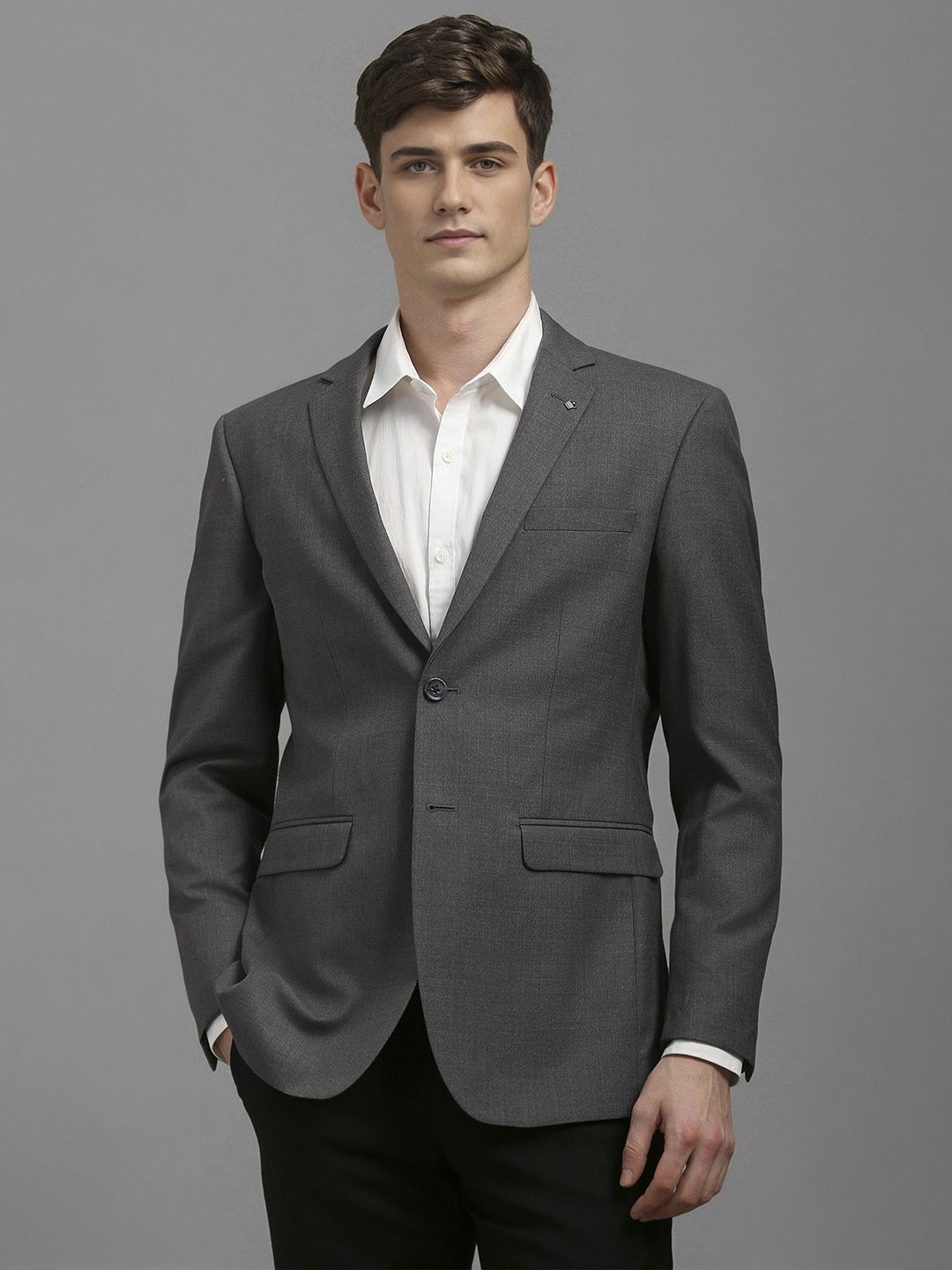 

Louis Philippe Self Design Notched Lapel Single-Breasted Formal Blazer, Grey