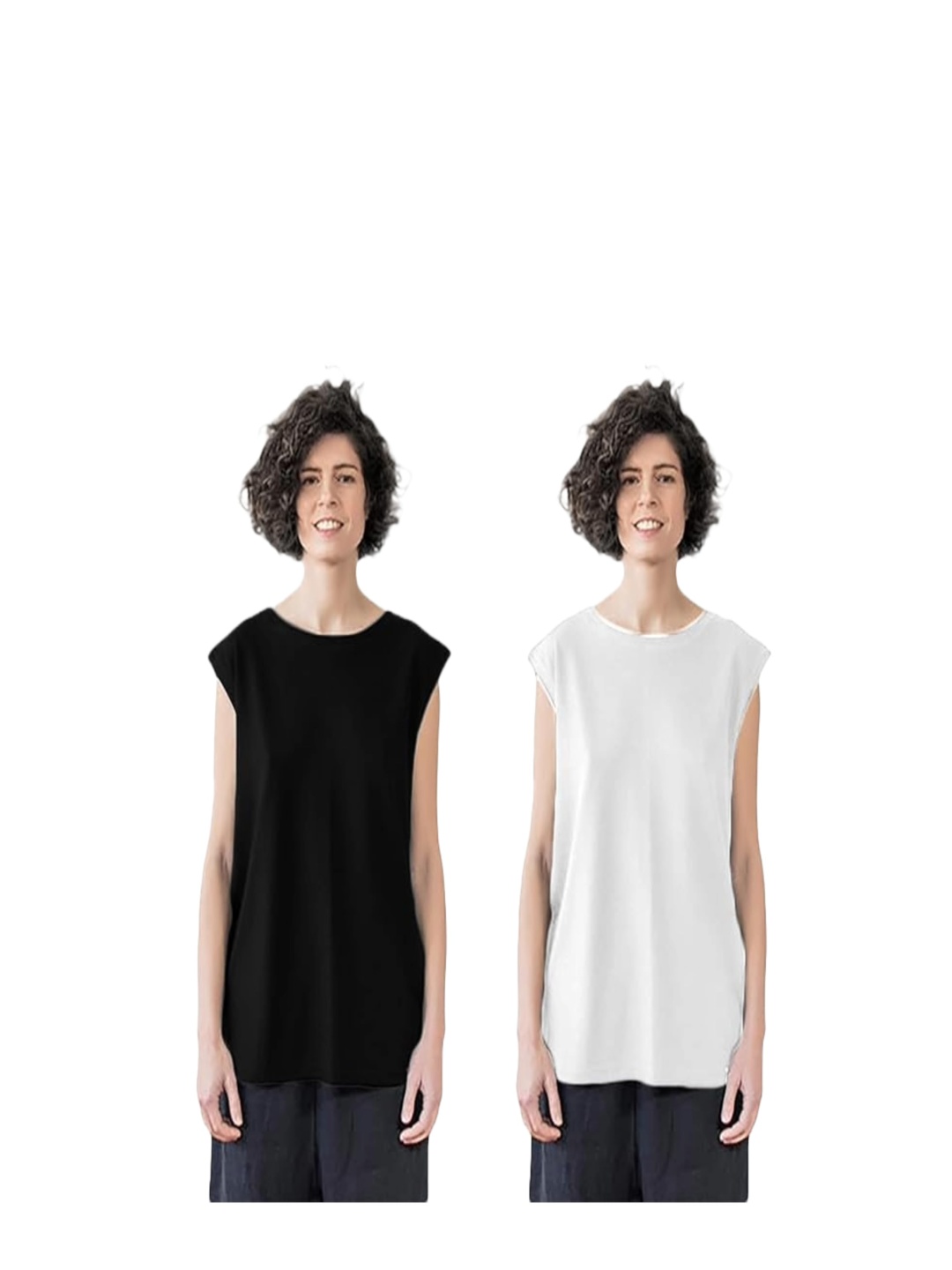 

NOTWILD Women Pack Of 2 Solid Round Neck Cotton T-shirts, Black