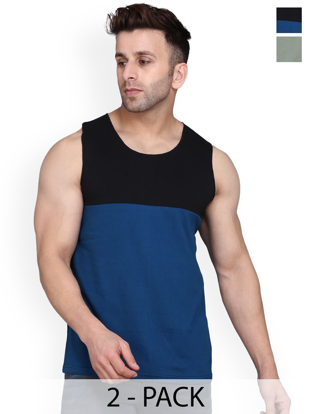 

Woostro Pack Of 2 Cotton Gym Vest, Green