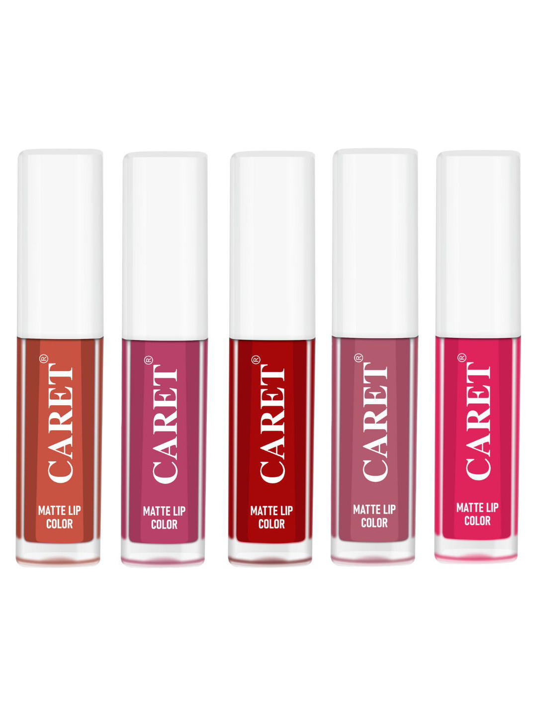 

CARET ORGANIC Set Of 5 Super-Pigmented Quick Dry Liquid Matte Lipsticks - 10 ml -6-8-3-2-4, Pink