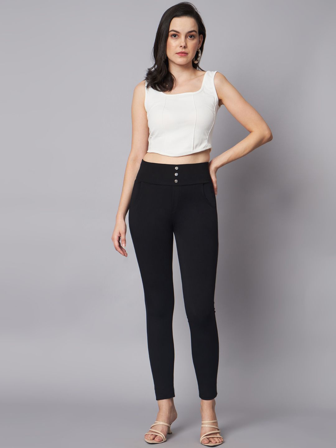 

REBERRY Women Slim-Fit Mid-Rise Jegging, Black