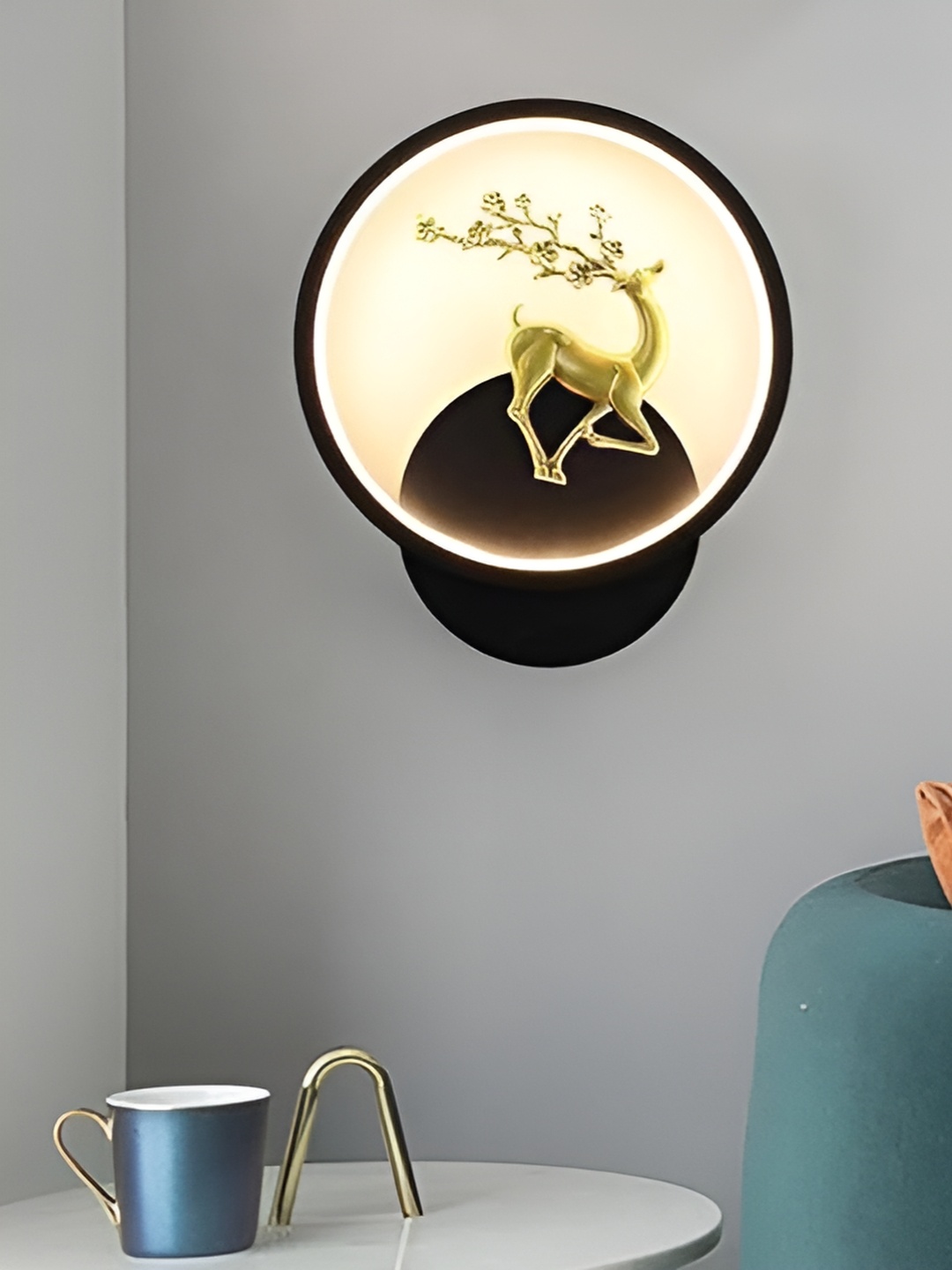 

Weldecor Black & Gold-Toned Deer Printed Metal Spherical Shaped Shaped Wall Lamp