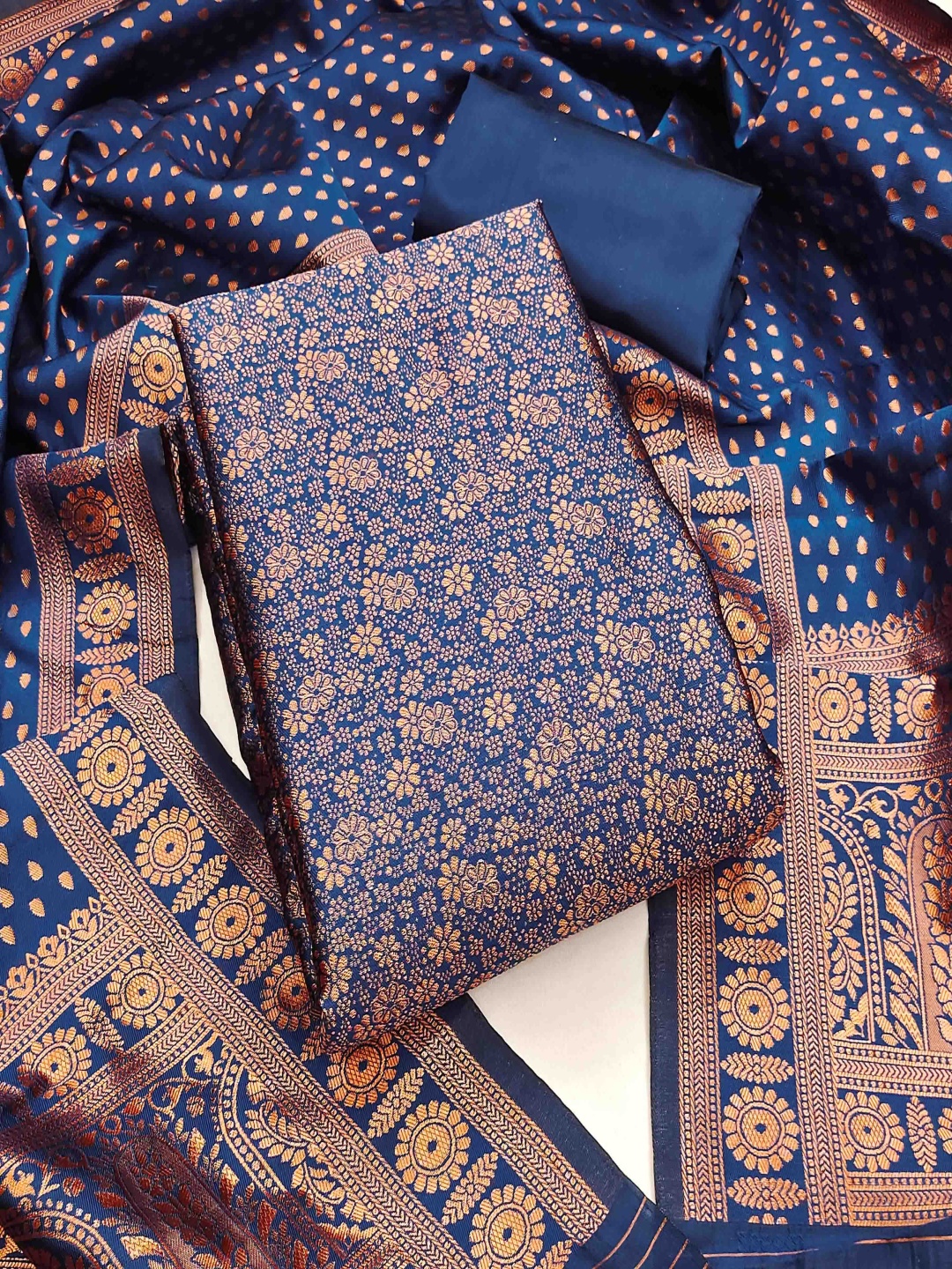 

Maroosh Floral Woven Design Jacquard Silk Unstitched Dress Material, Navy blue