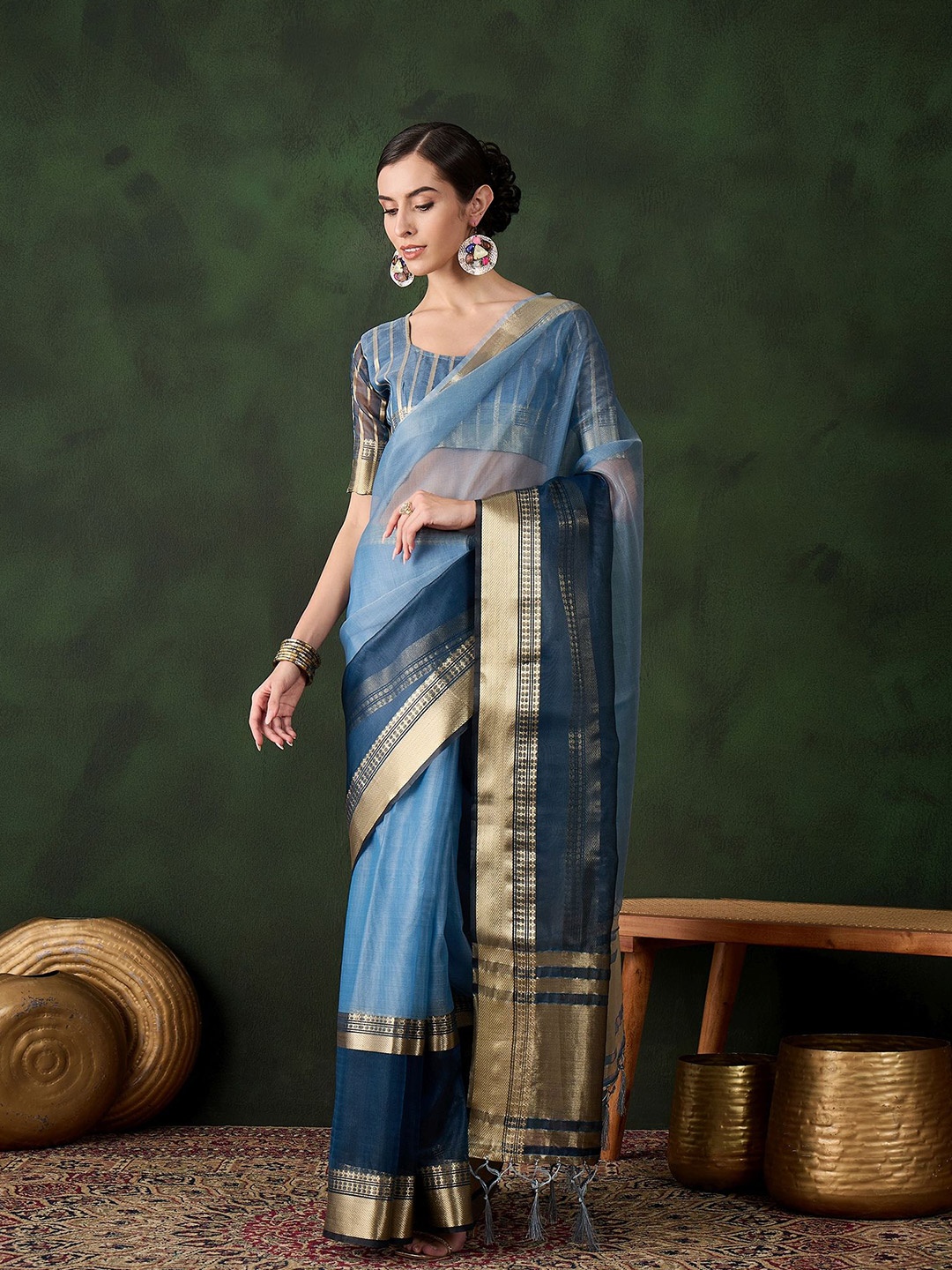 

KIMISHA Zari Kanjeevaram Saree, Blue