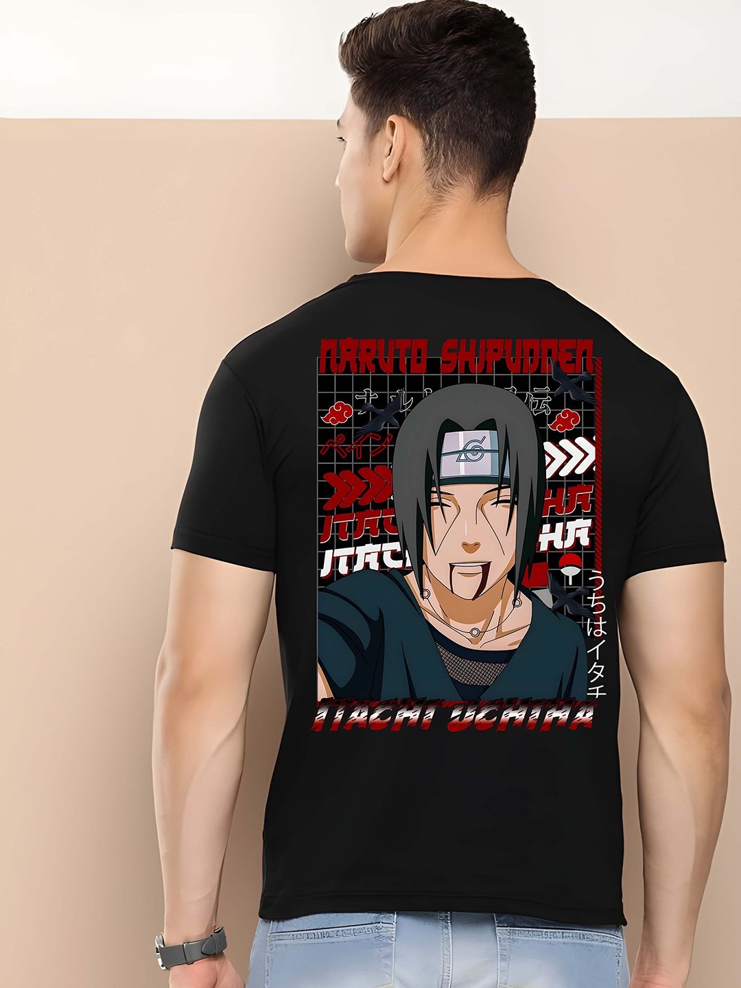 

Krimmple Men Naruto Graphic Printed Round Neck Cotton T-shirt, Black