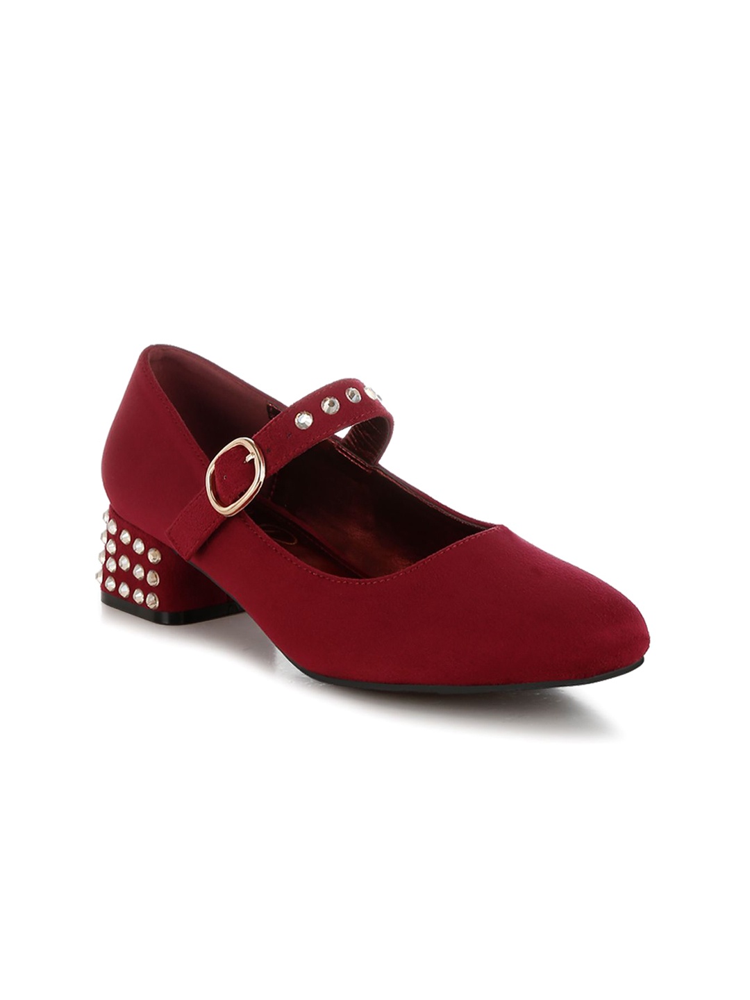 

London Rag Women Embellished Block Pumps with Buckles, Burgundy