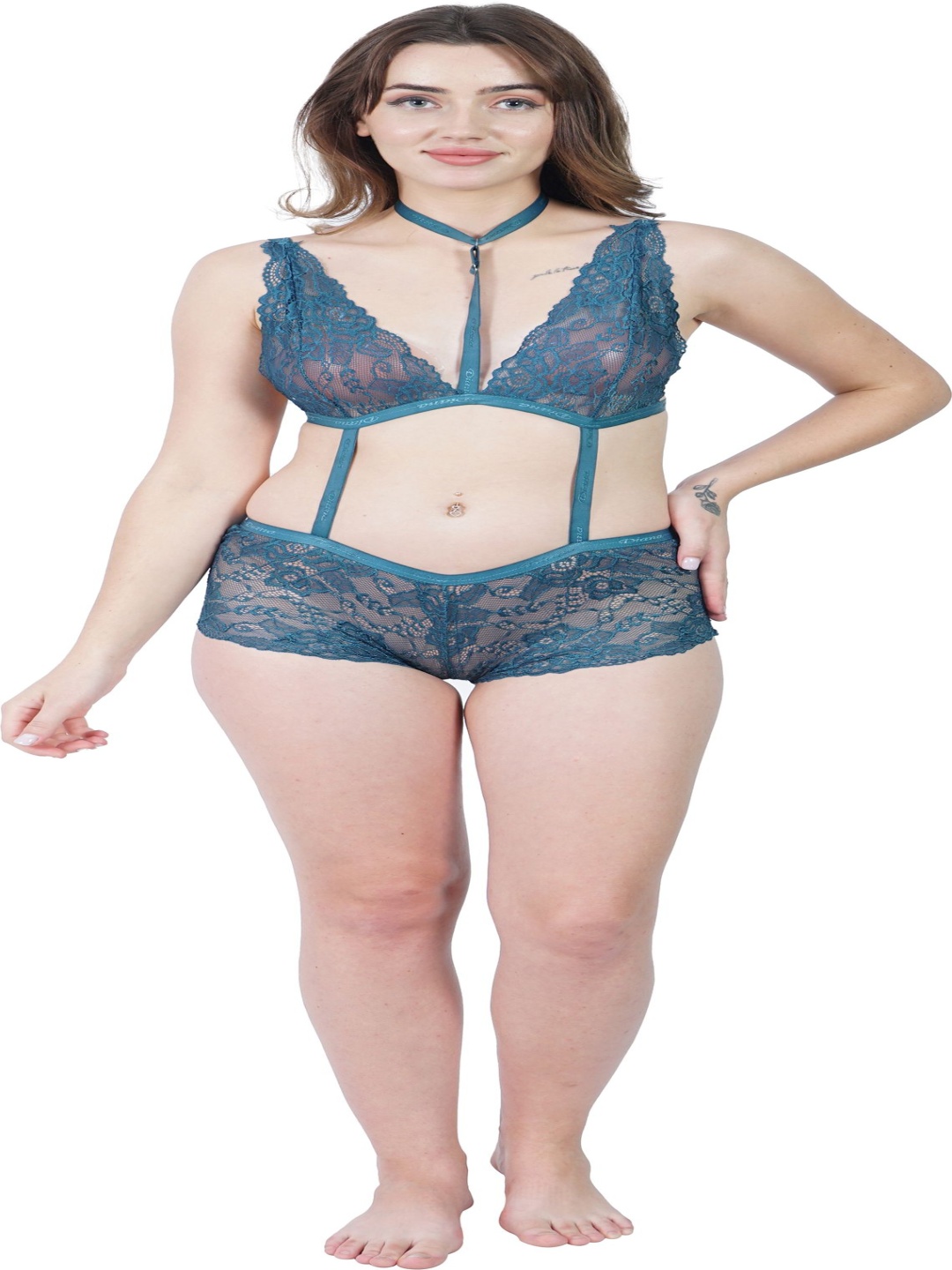 

SSoShHub Laced Non-Padded Lingerie Set Blue Plus Bikini New XXL-Blue
