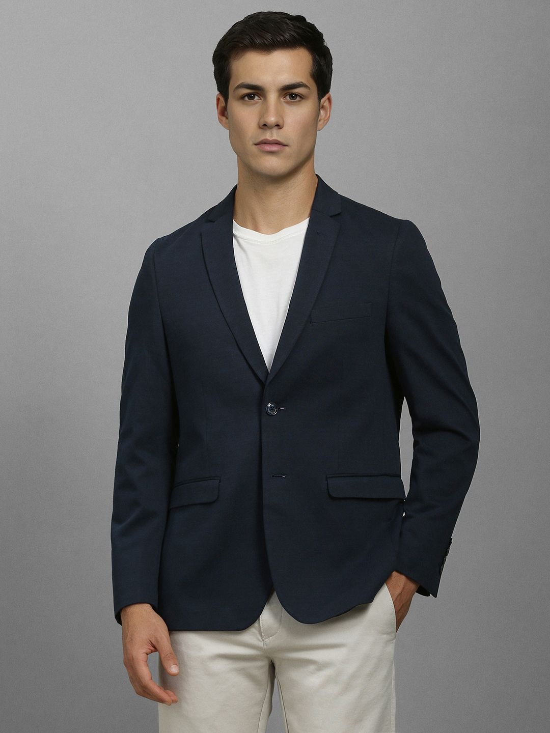 

Louis Philippe Sport Self Design Pure Cotton Single-Breasted Blazer, Navy blue