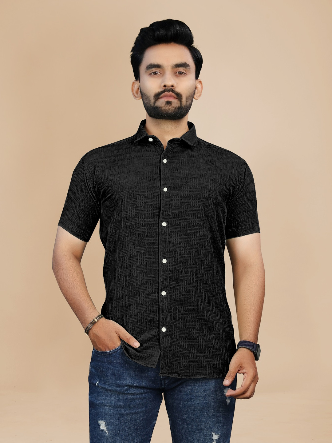 

Fashion FRICKS Men Opaque Casual Shirt, Black