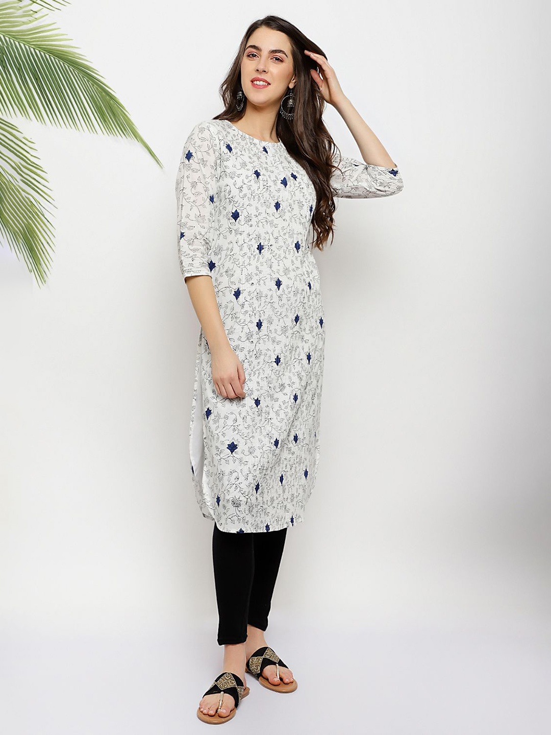 

PALASH Women Floral Printed Straight Kurta, White