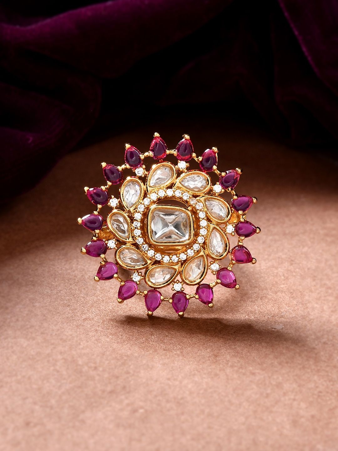

Voylla Kundan Opulance Scarlet Essence Ring, Gold