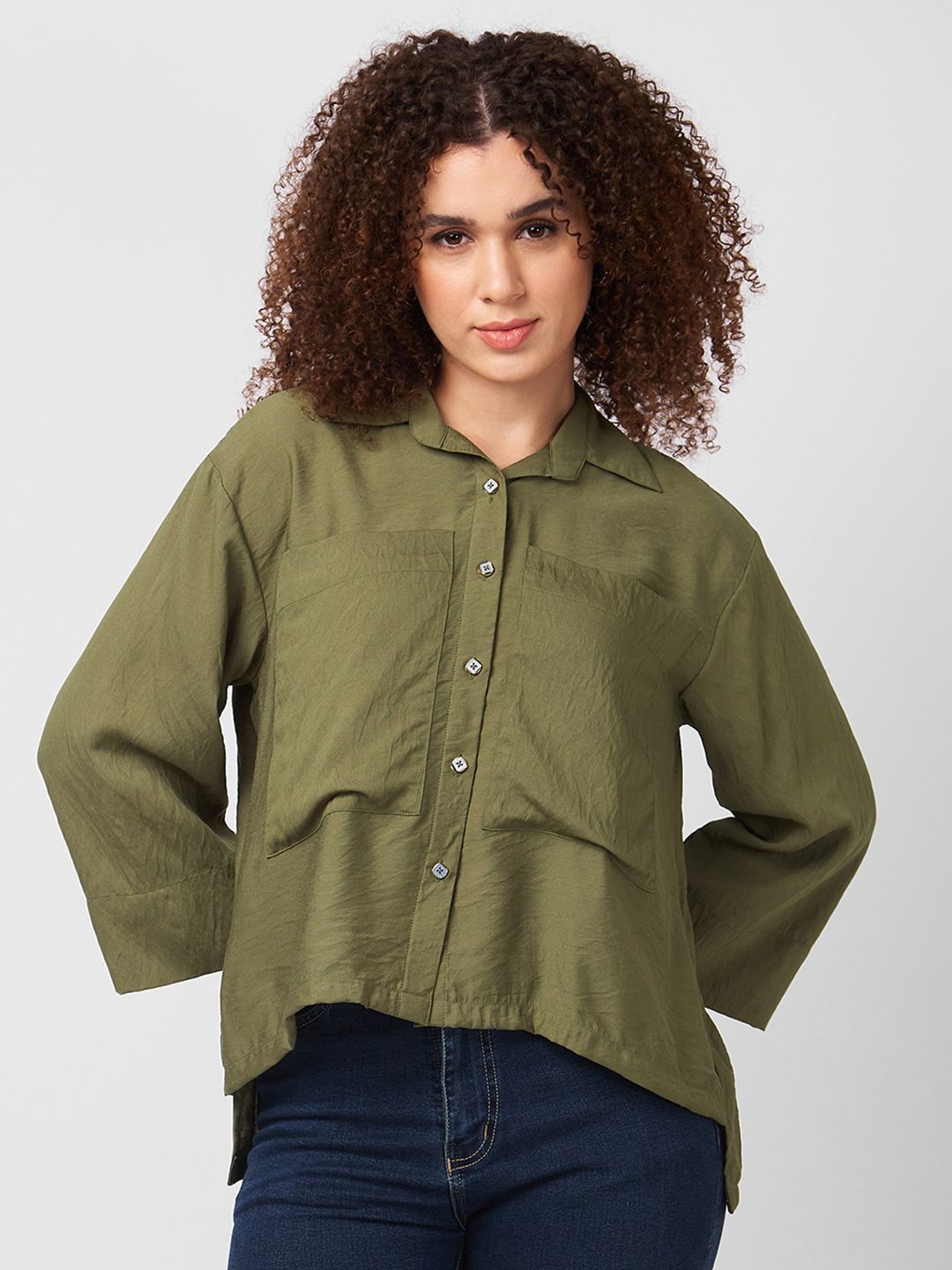 

Iti Women Opaque Casual Shirt, Olive