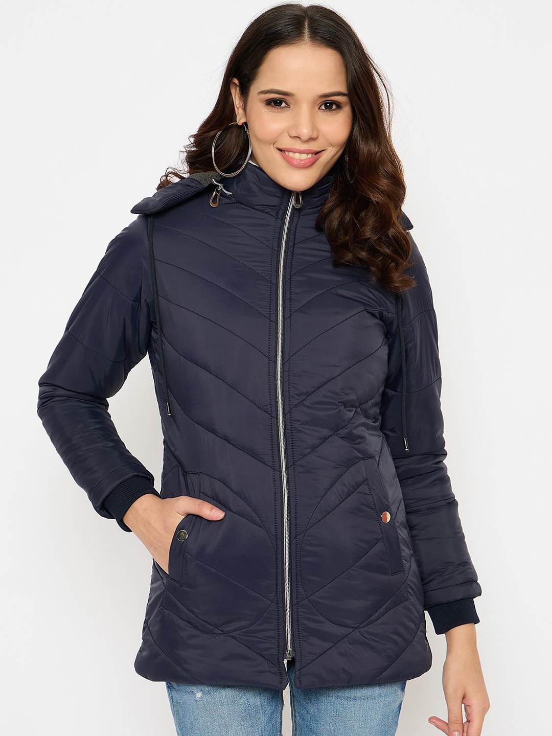 

Moda Elementi Women Camouflage Polycotton Lightweight Parka Jacket, Navy blue