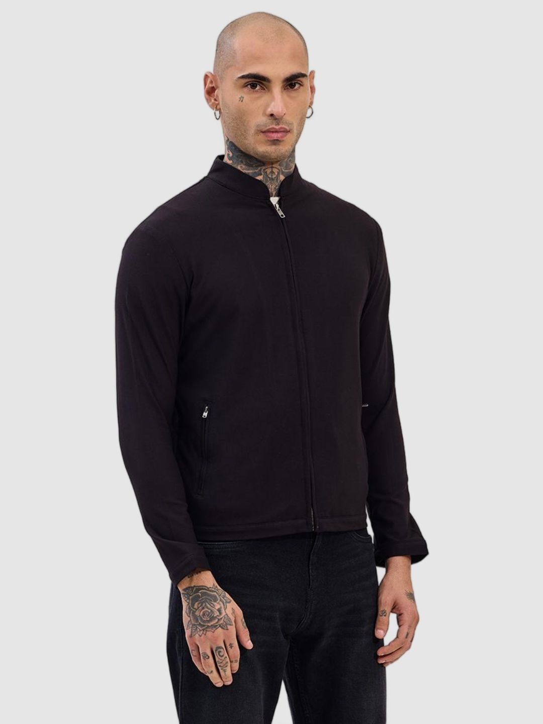 

Snitch Men Mandarin Collar Solid Casual Tailored Jacket, Black