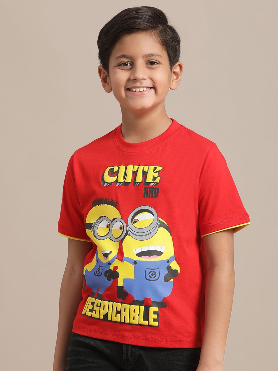 

Kids Ville Boys Minions Graphic Printed Round Neck Cotton T-shirt, Red
