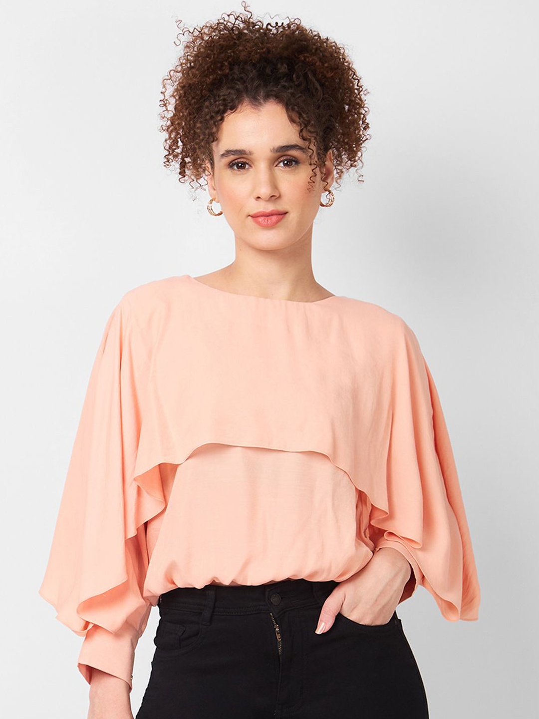 

Iti Cape Sleeve Layered Cape Top, Peach