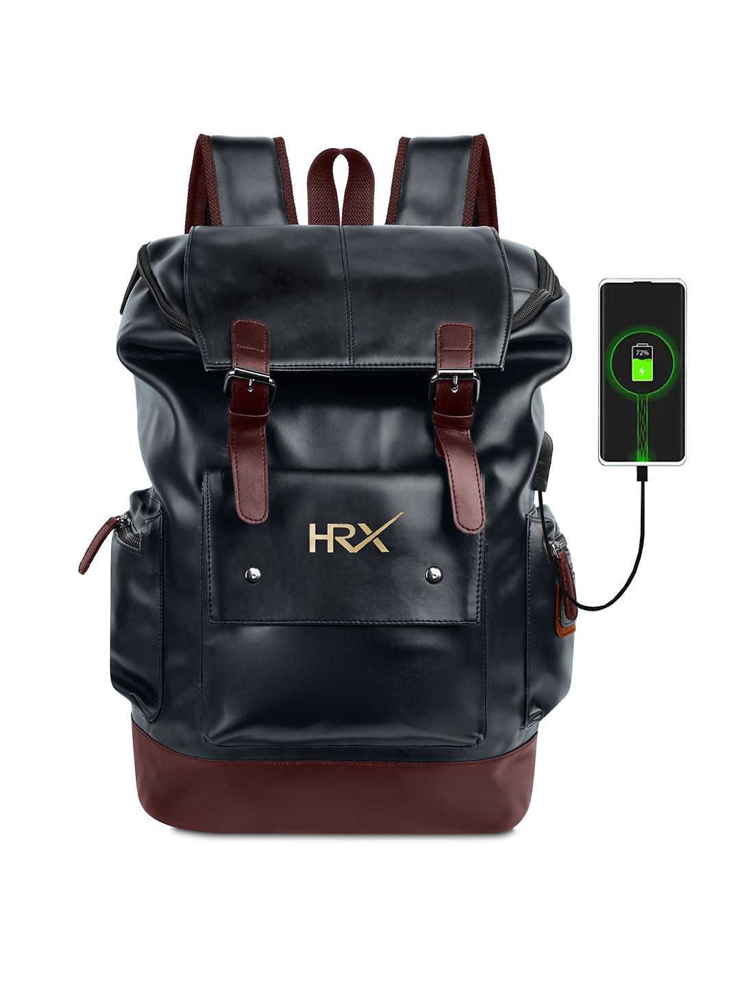

HRX by Hrithik Roshan Unisex Leather Anti Theft Backpack, Black